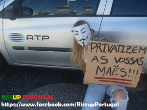 Anonymous Protest gegen die Privatisierung von RTP